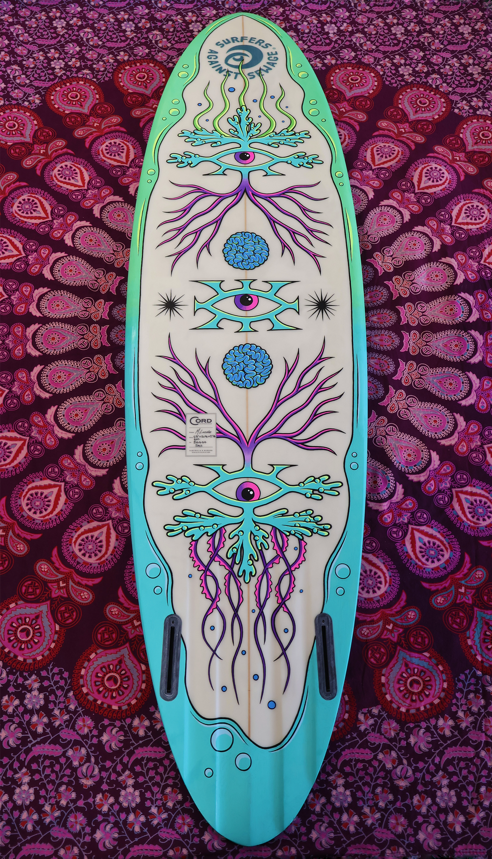 surfers against sewage sick of sewage surfboard painting