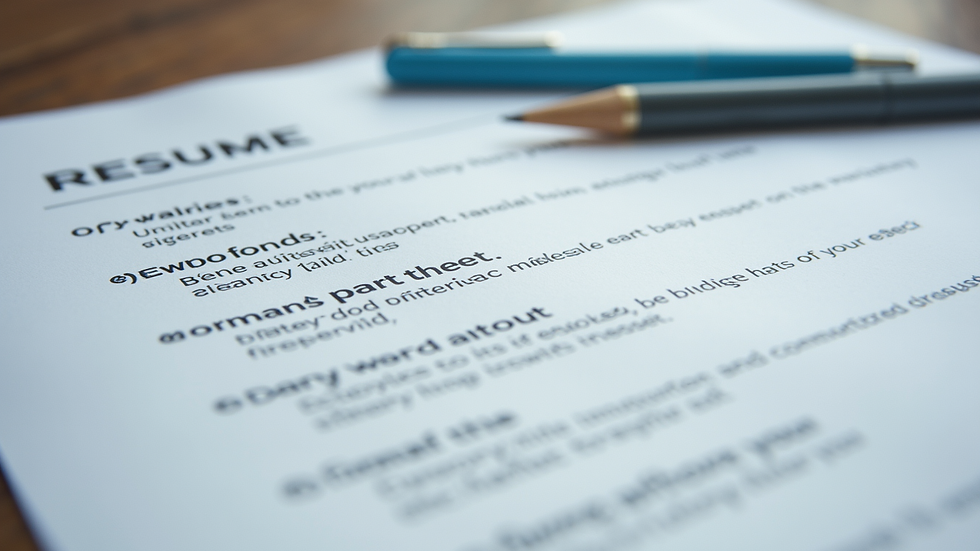 Close-up view of a resume with highlighted keywords and bullet points