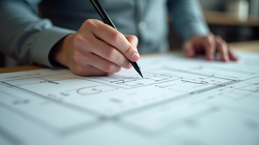 Close-up view of a designer sketching business layout plans