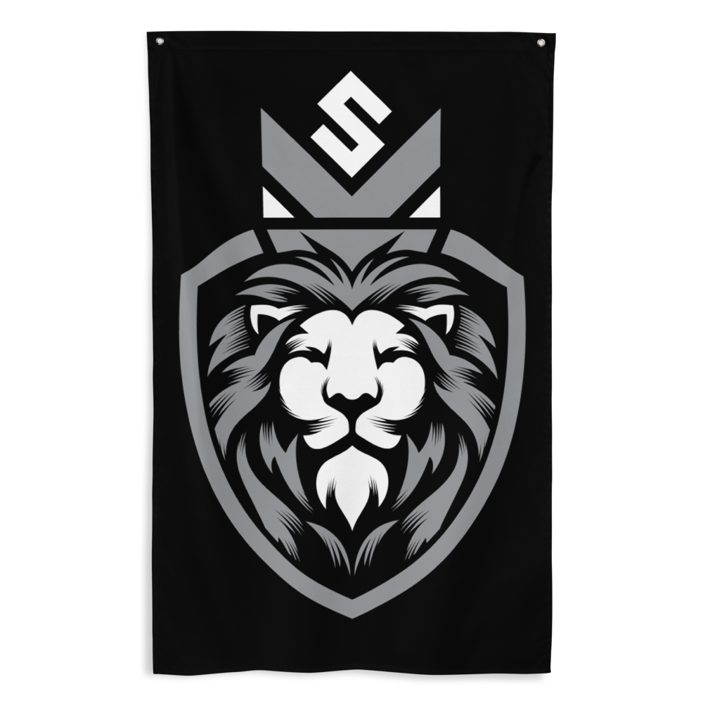 Shot Kings Cornhole Flag Black and Gray Lion