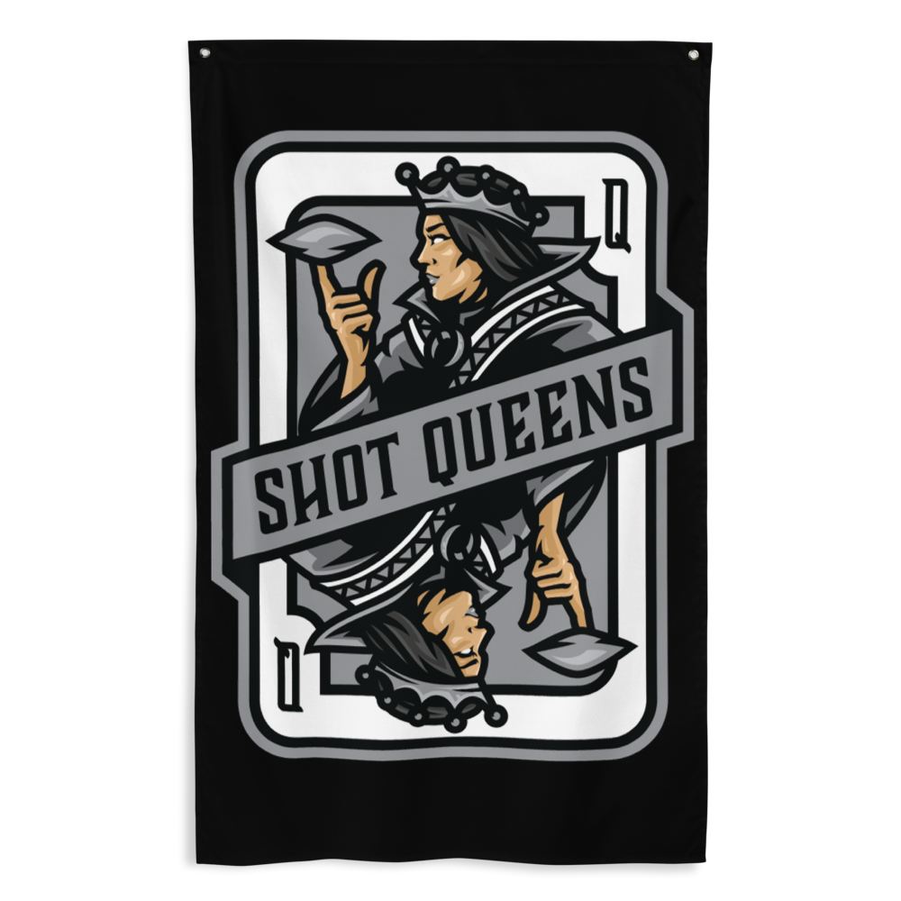 Shot Queens Cornhole Flag Black and Gray