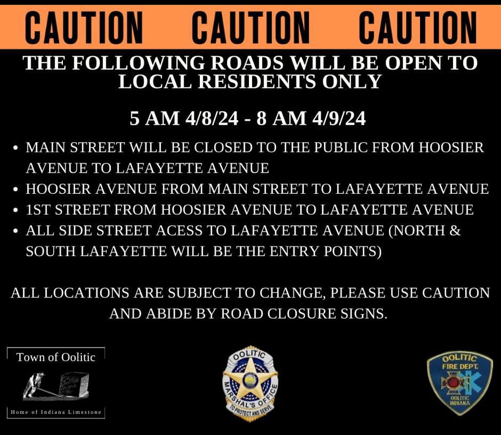 Town of Oolitic announces road closures and burn ban Town Hall Closed