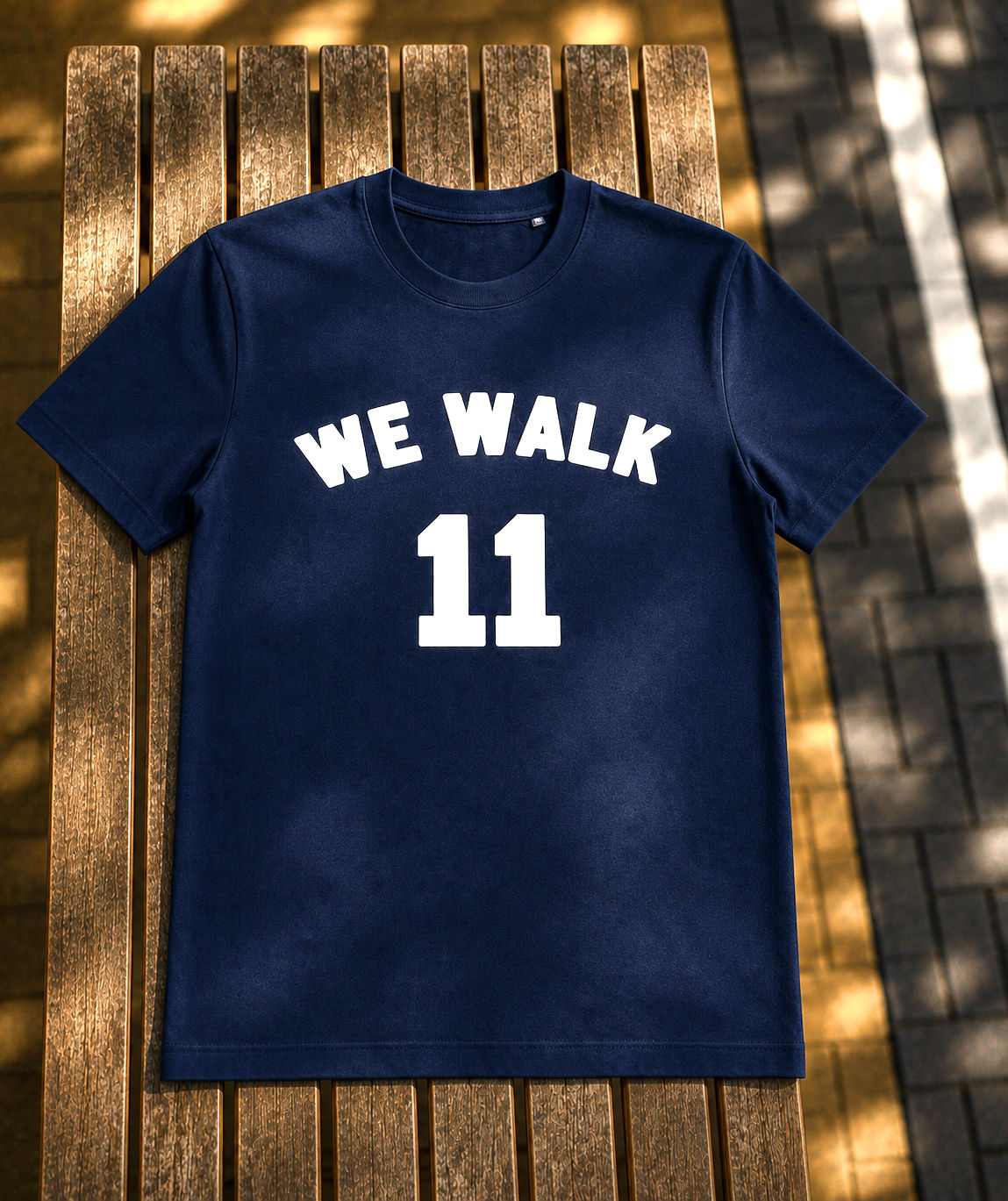 We Walk T-shirt French Navy witte letters
