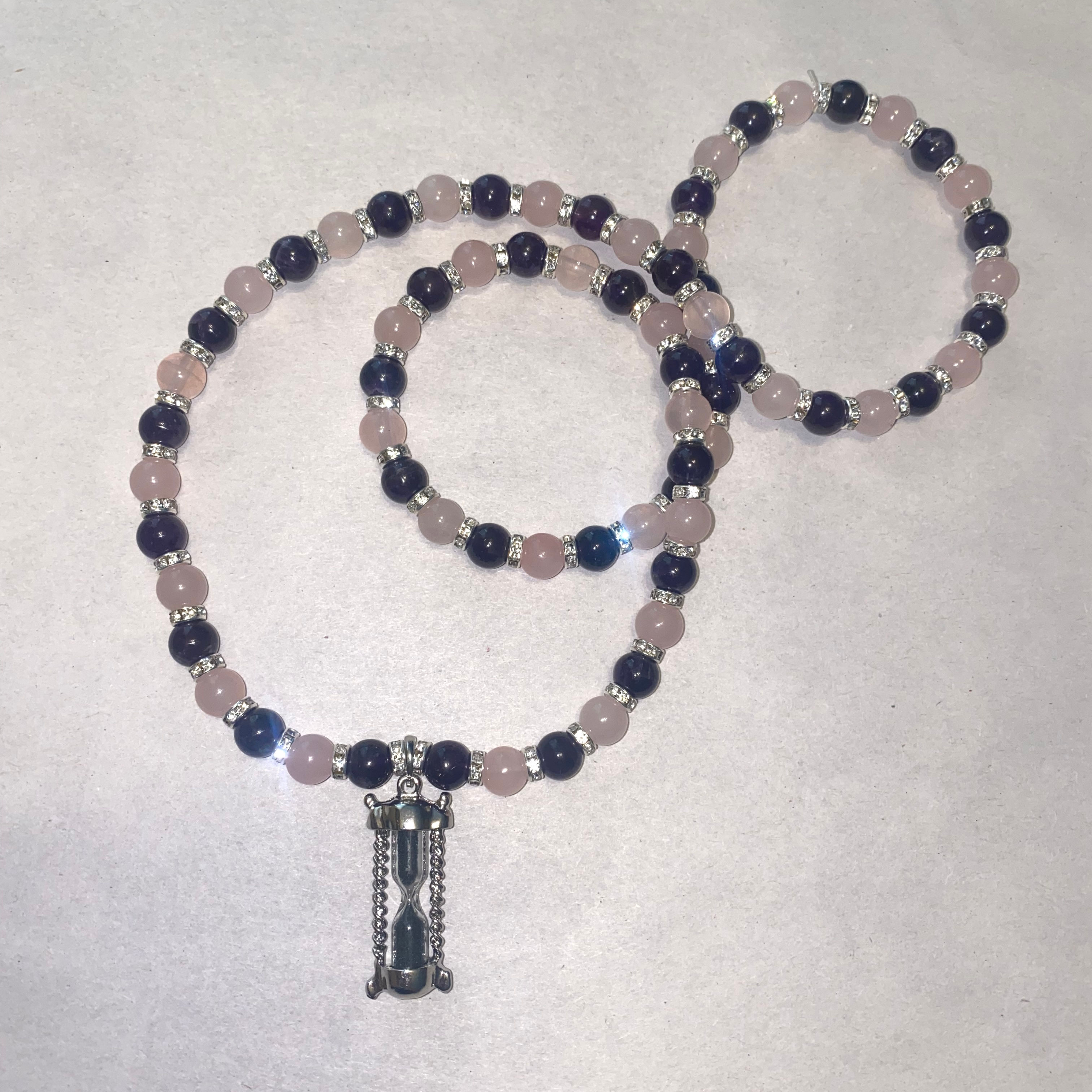 Rose Quartz & Amethyst Hourglass Necklace