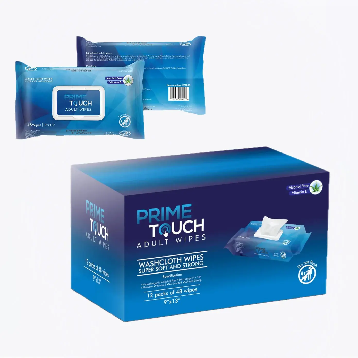 Adult Wet Wipes - Alcohol FREE Washcloth 48 wipes