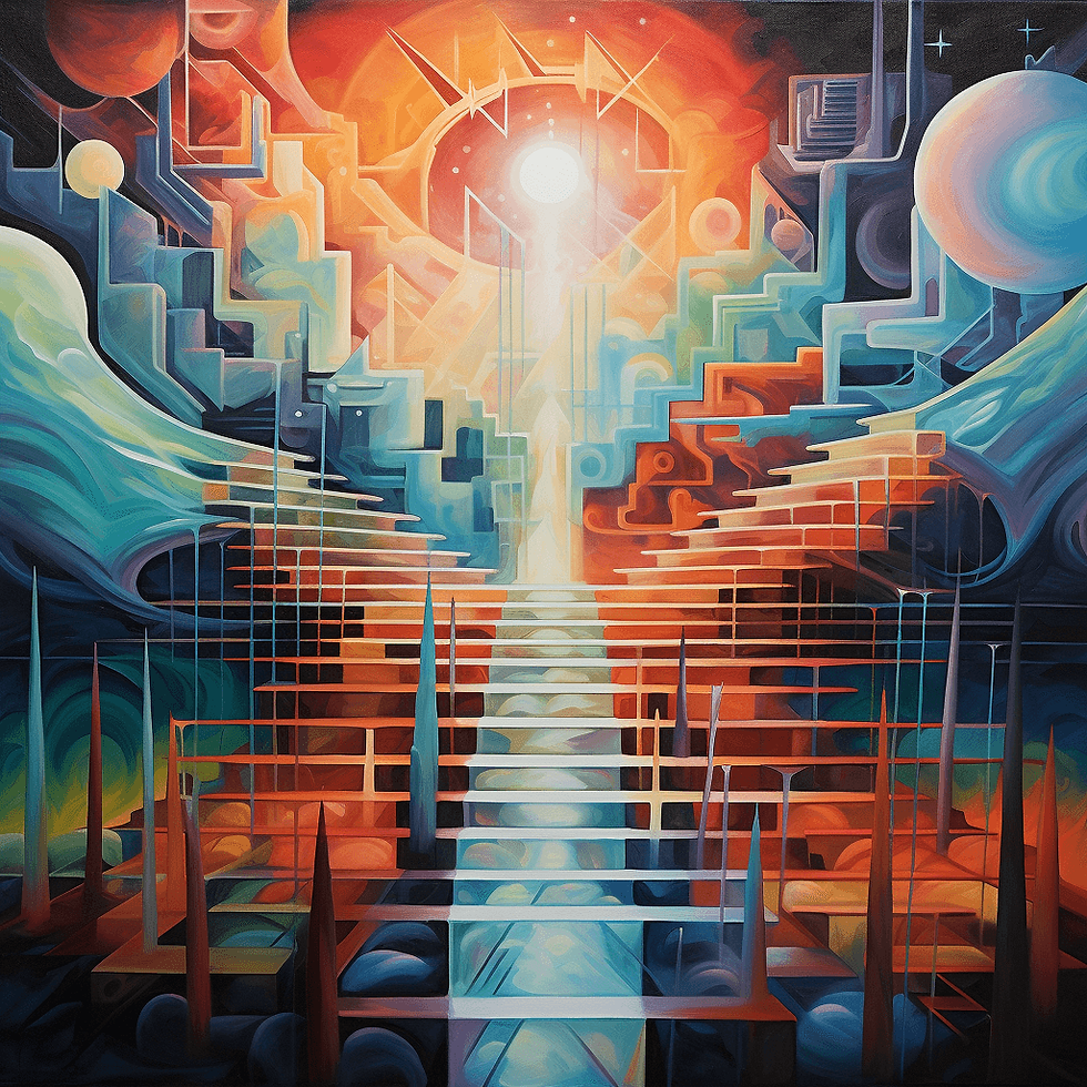 Vibrant dream state, dissolving ego to unite in a harmonious, interconnected consciousness, in the style of intuitive abstract