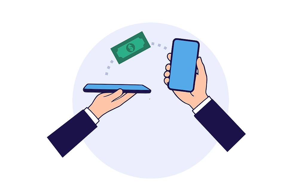Illustration of a mobile payment transaction between two smartphones