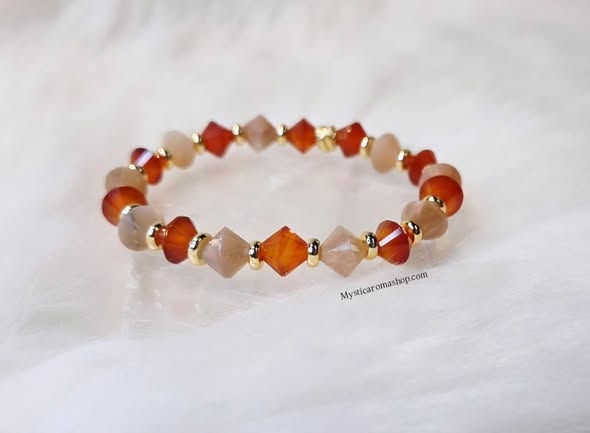 Bracelet "Equilibre émotionnel" en Cornaline & Pierre de lune saumon