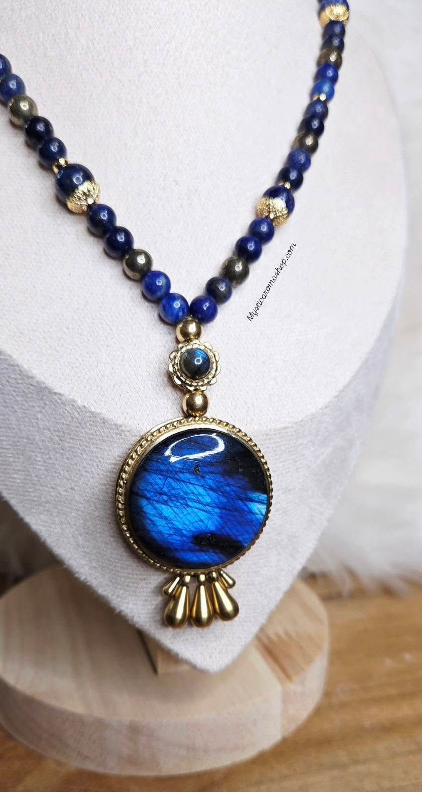 Collier en Lapis-Lazulli pyrite & Labradorite bleue intense