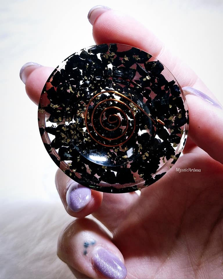 Miniature : Support pour sphères en Tourmaline noire & Orgonite
