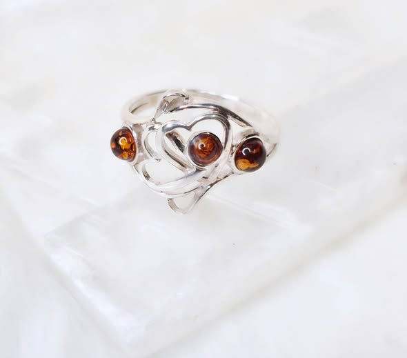Miniature : Bague argent TRIO en Ambre Baltique Taille 56