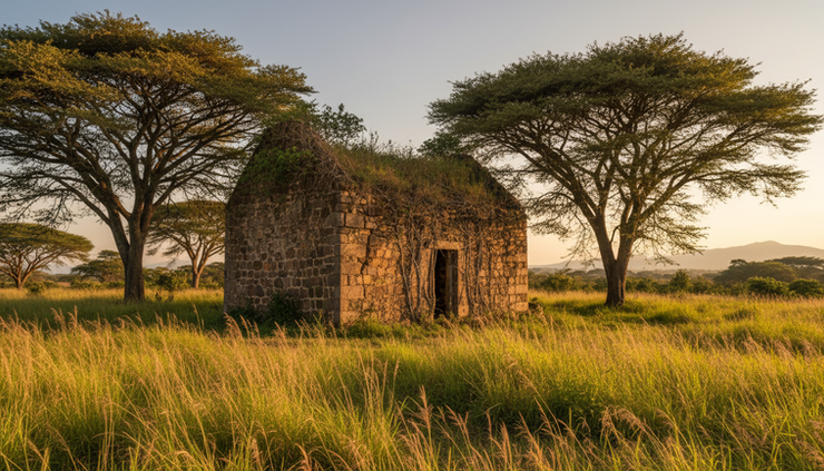 Close-up view of an old stone structure near Ol Donyo Sabuk