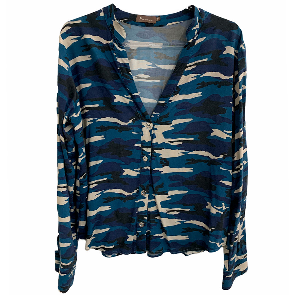 Camisa Azul Camuflada da Paula Meinberg - Tamanho M