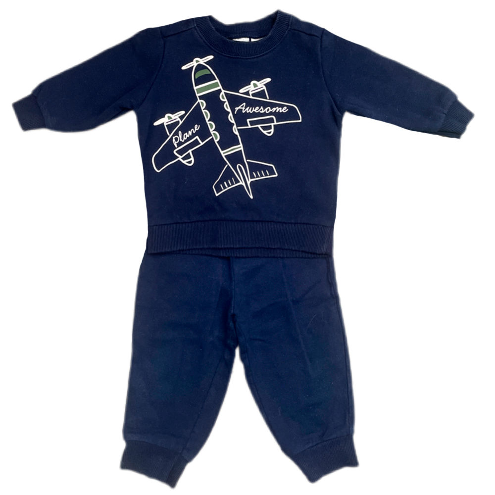 Conjunto Blusa e Calça Moletinho Azul Marinho da Carters - Tamanho 9 Meses