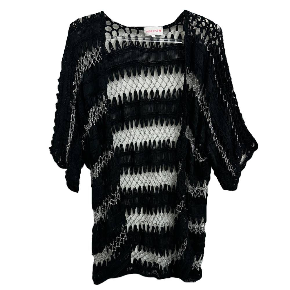 Cardigan de Manga Curta Preto e Prata da Rosa Chá - Tam P