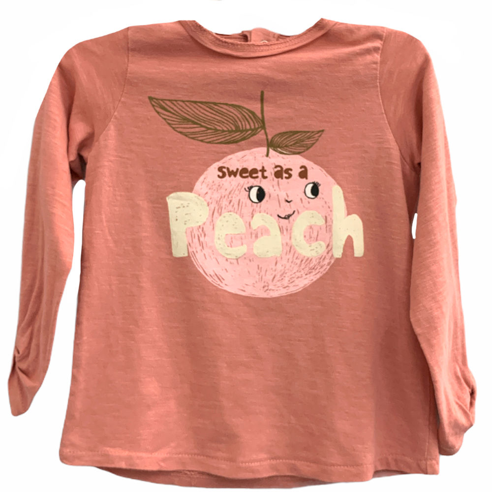 Blusa Infantil Manga Longa com Estampa de Pêssego da Zara Baby - Tamanho 12-18 m