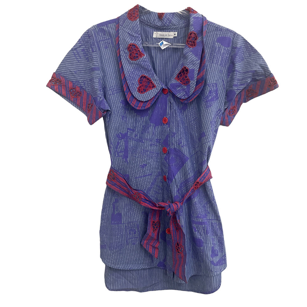 Camisa Alongada Listras Azul da Homem de Barro - tam M