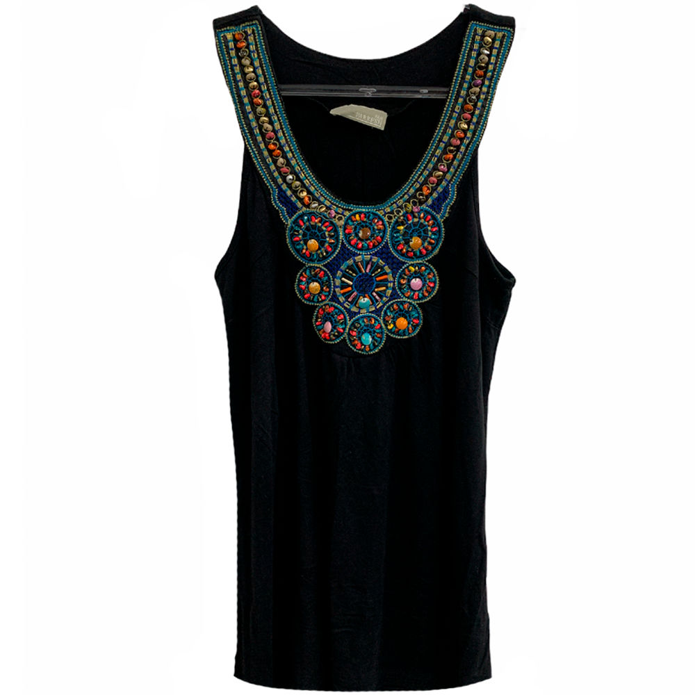 Blusa Regata Preta com Detalhe Bordado da Parresh - Tamanho M