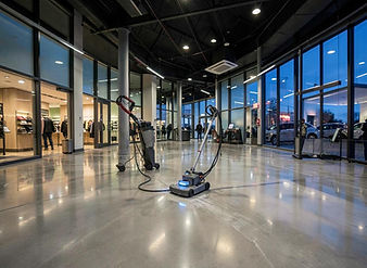 Nettoyage du sol d’un grand espace commercial vitré.