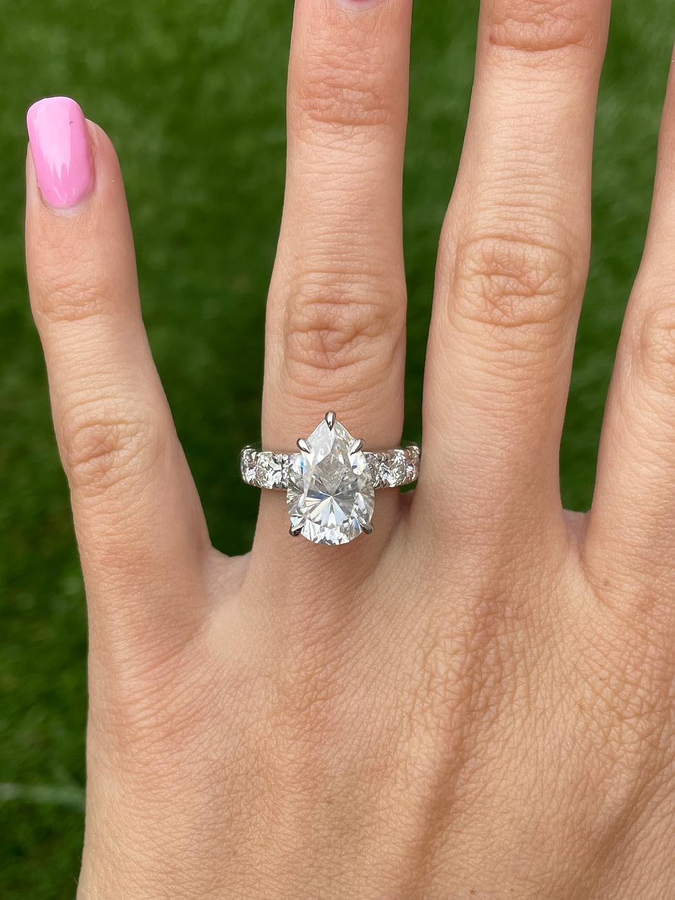 Thumbnail: 5 carat pear with large pavé side stones 