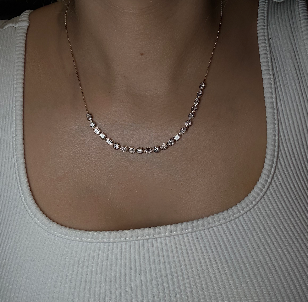 Thumbnail: 4.46 carat multi shape bezel lab diamond necklace 