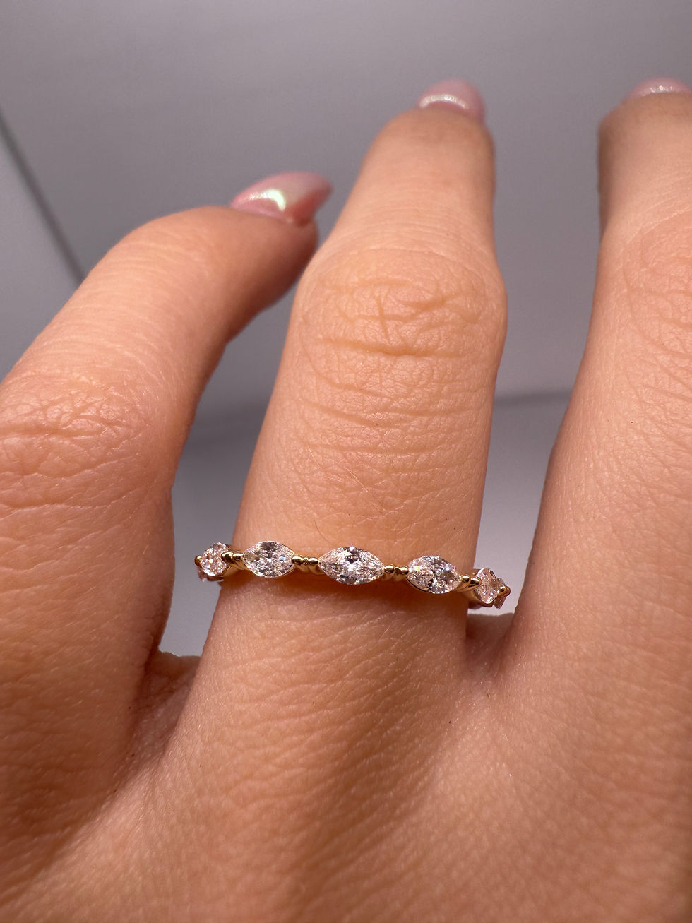 Thumbnail: 0.55 CTW east west marquise lab diamond wedding band 