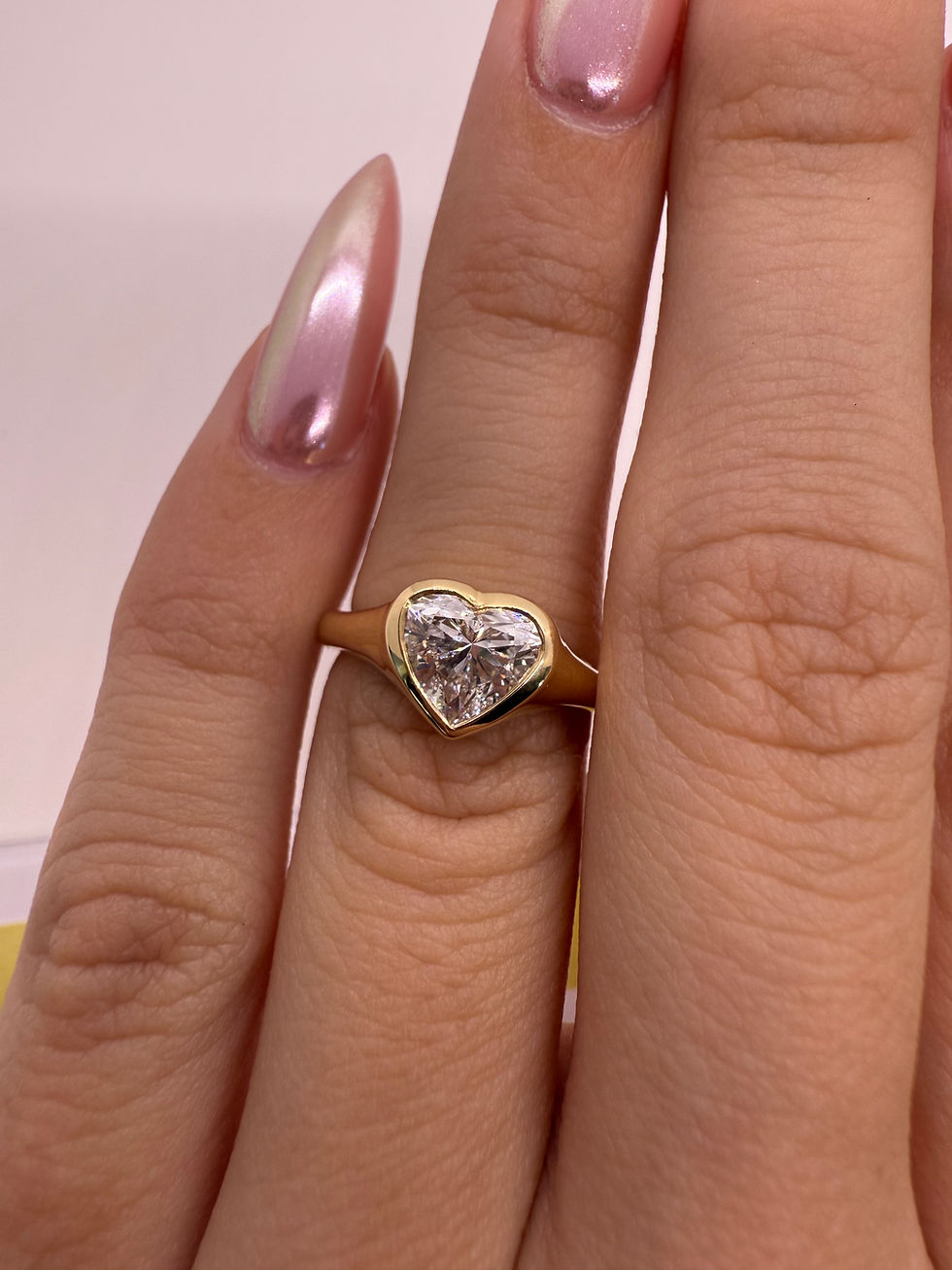 Thumbnail: 1.07 carat E VS1 heart lab diamond bezel pinky ring 