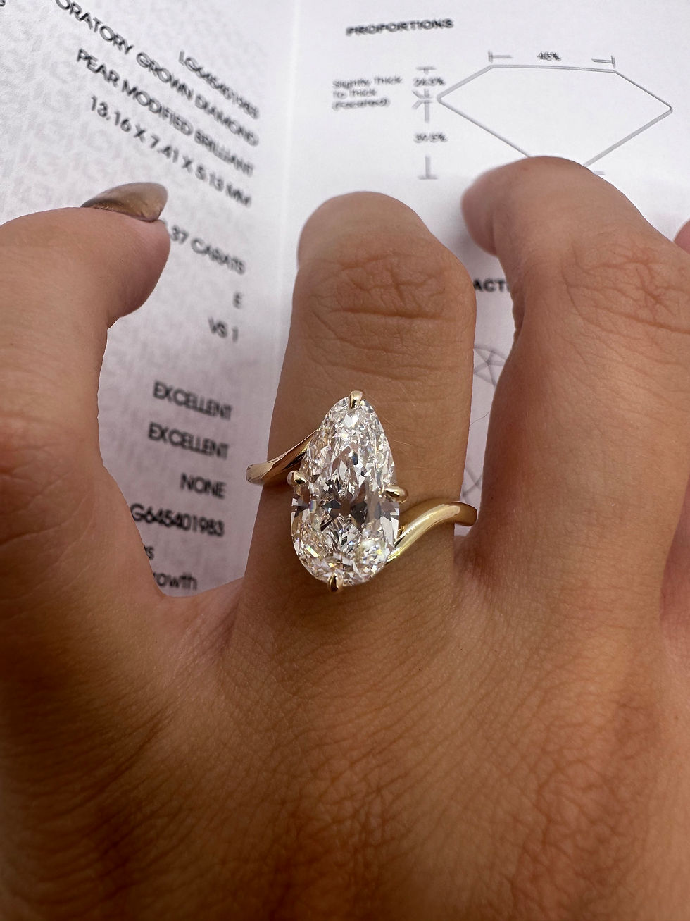 Thumbnail: 3.37 carat E VS1 antique inspired pear lab grown diamond solitaire 