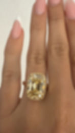 Thumbnail: 6.30 fancy yellow VVS2 antique cut cushion with pave tulip basket and milgrain