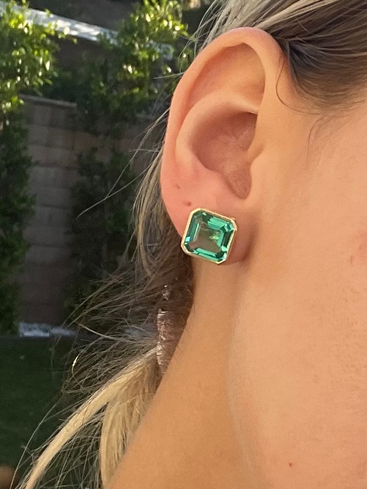 6.1 CTW lab grown emerald asscher studs 14k