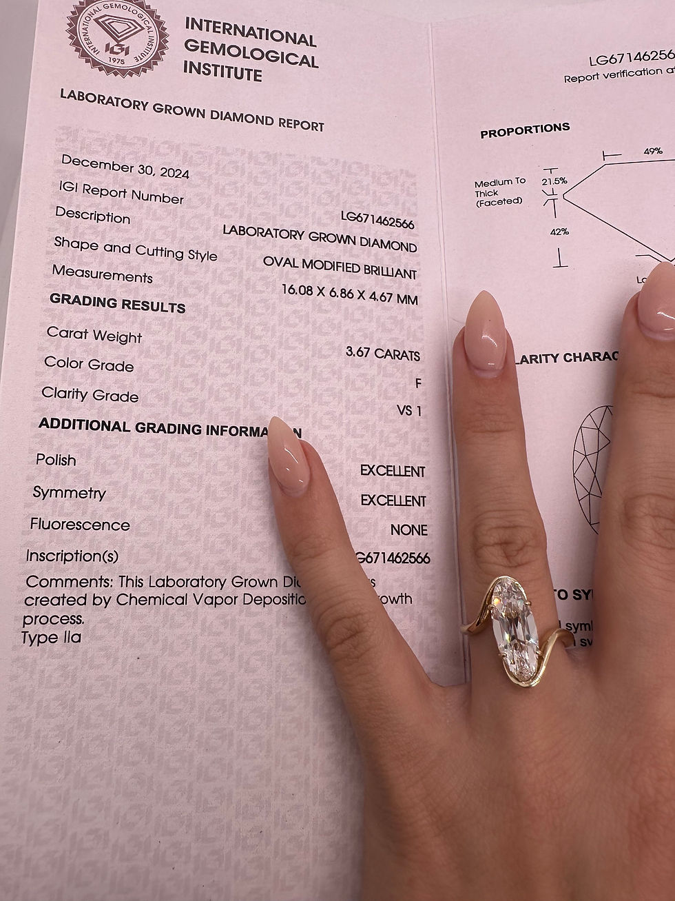 Thumbnail: 3.67 carat F VS1 antique moval cut lab diamond bypass ring 