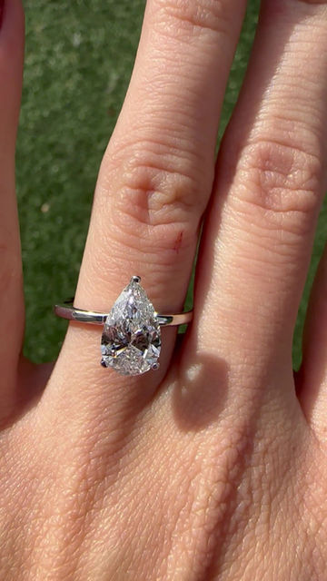 Thumbnail: 1.95 carat E VS1 pear-shaped lab-grown diamond solitaire with hidden halo