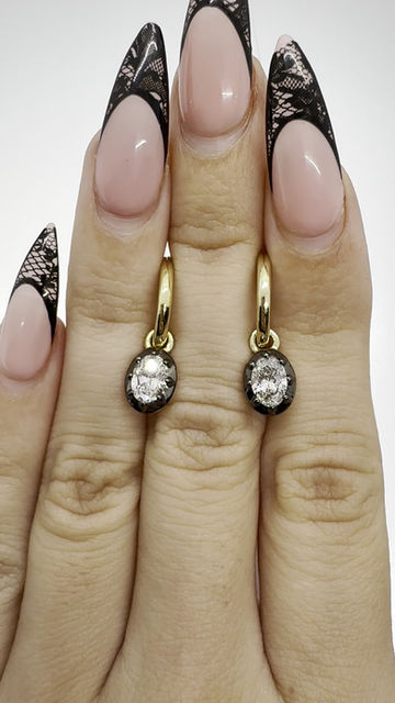 Thumbnail: 1.06 CTW oval lab diamond drop hoop Georgian earrings 