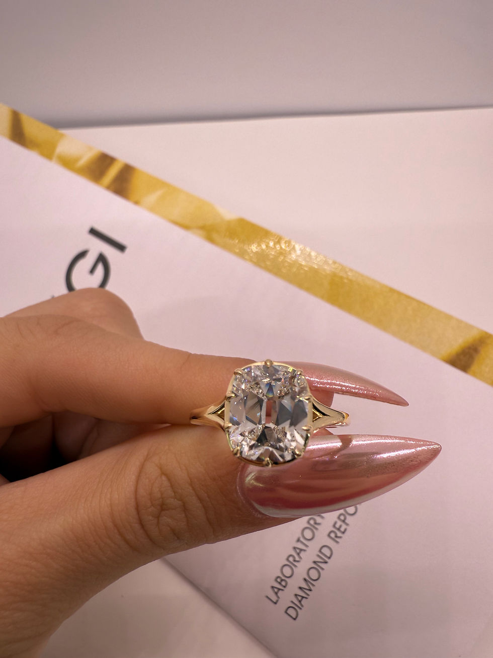 Thumbnail: 3.02 carat F VS1 old mine cut diamond solitaire split shank 