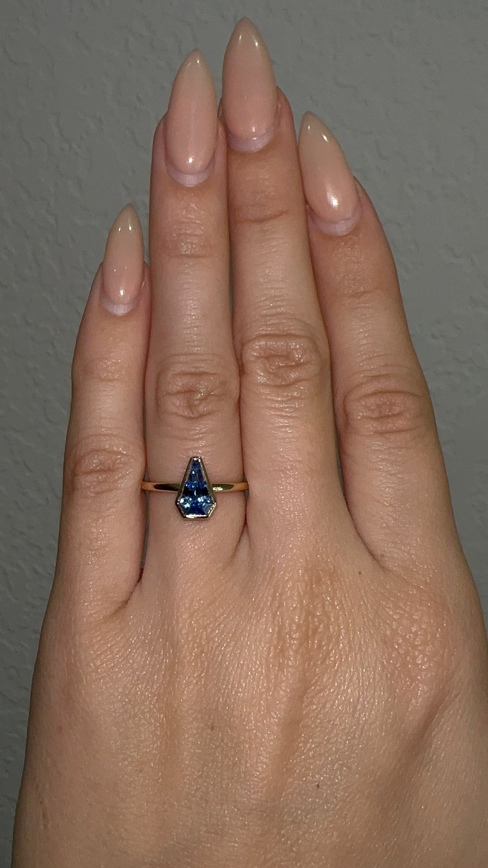 Thumbnail: 1.02 carat natural kite shaped sapphire bezel solitaire 