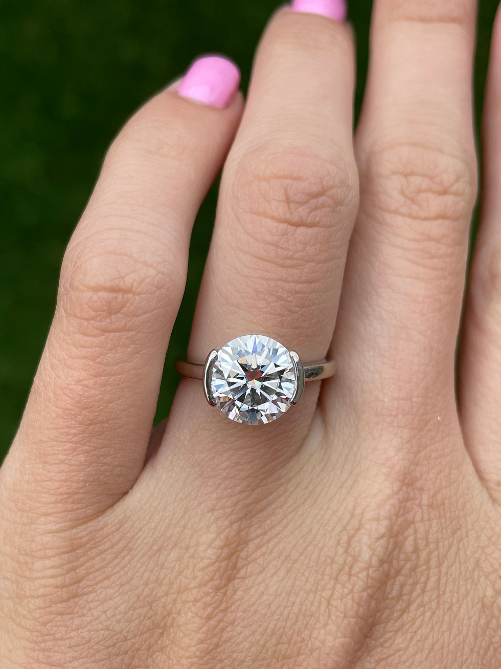 Thumbnail: 3 carat round half bezel 10k white gold 