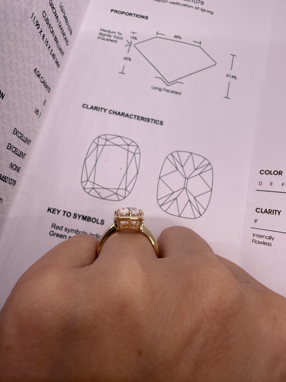 Thumbnail: 4.04 carat E VS1 antique cut cushion lab diamond solitaire