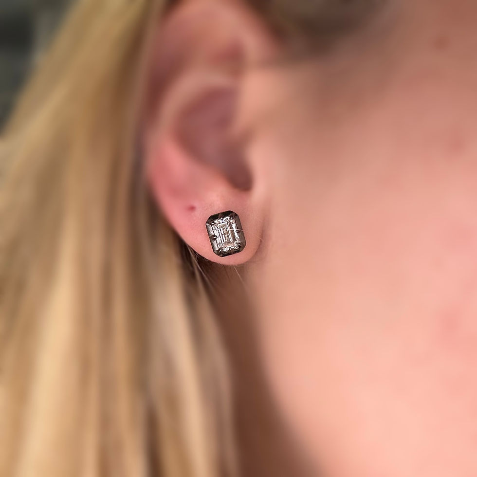 Thumbnail: 2.01 carat emerald cut black rhodium lab diamond stud earrings 
