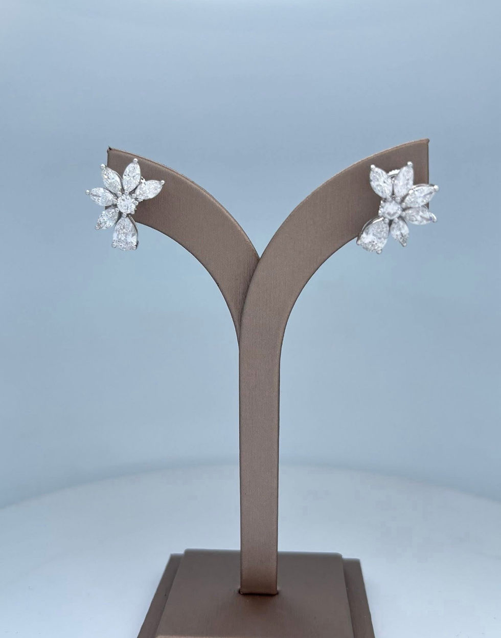Thumbnail: 5.08 CTW lab diamond floral cluster statement earrings 