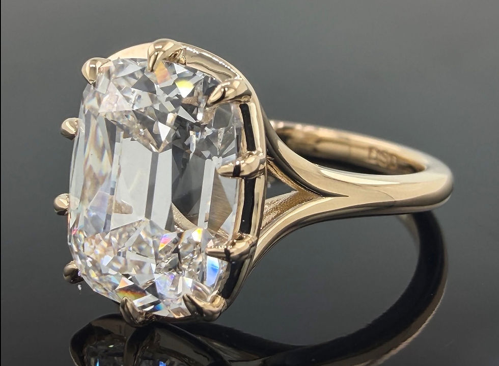 Thumbnail: 5.04 carat E VS1 old mine cut antique cushion split shank lab diamond 