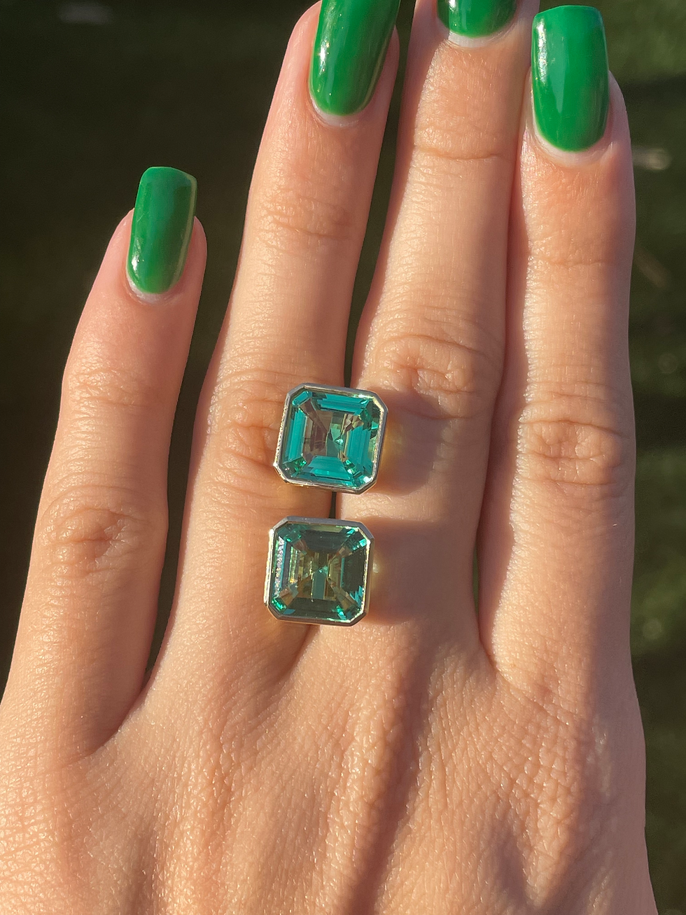 Thumbnail: 6.1 CTW lab grown emerald asscher studs 14k