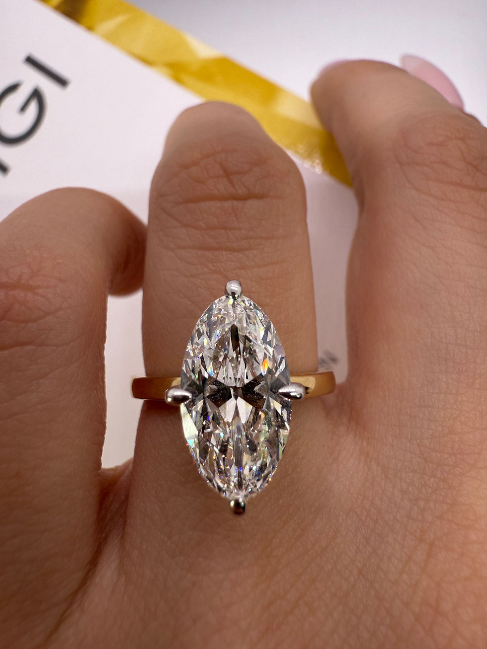 Thumbnail: 3.11 carat E VVS2 antique cut moval lab diamond solitaire two toned 