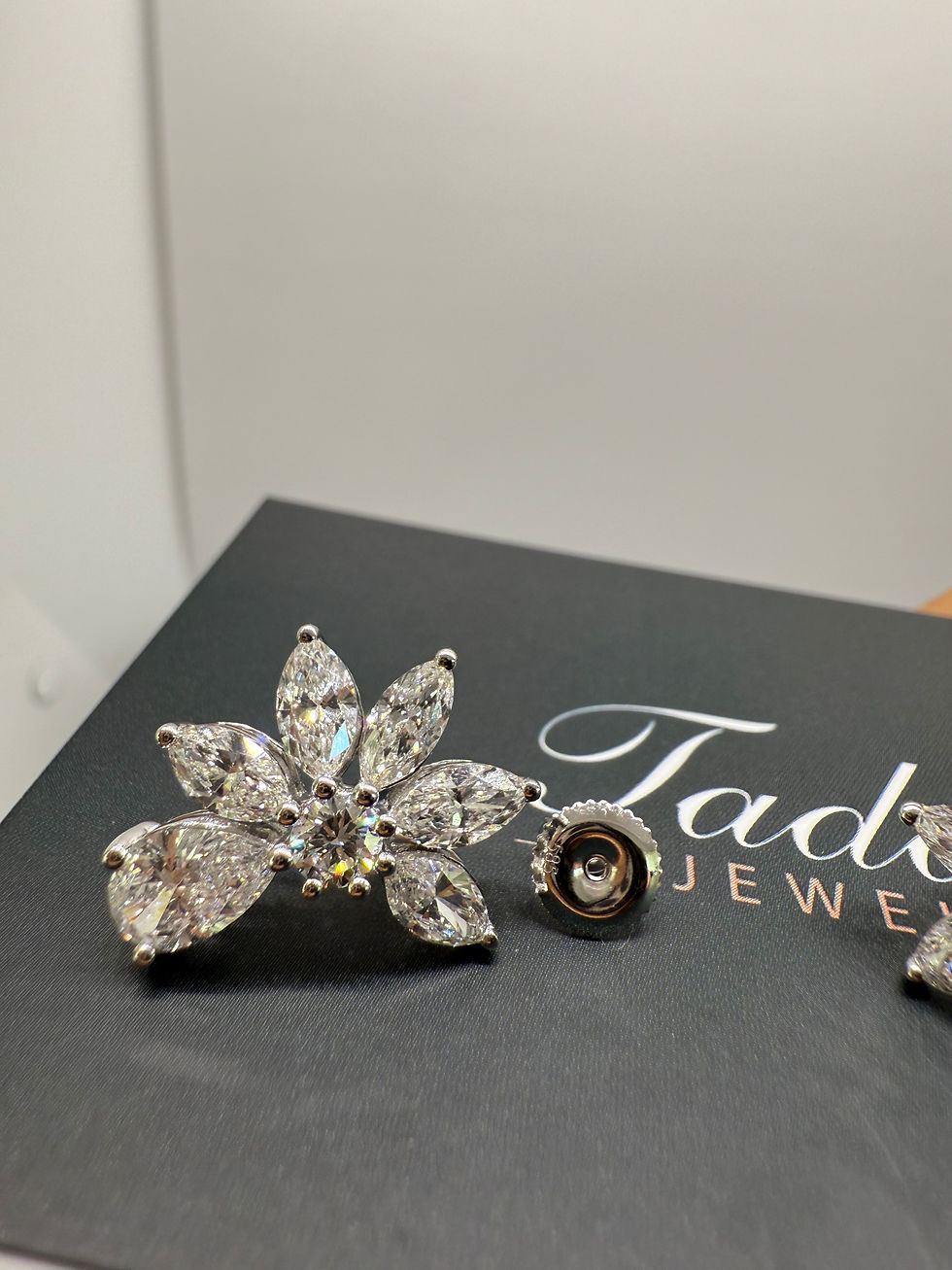Thumbnail: 5.08 CTW lab diamond floral cluster statement earrings 
