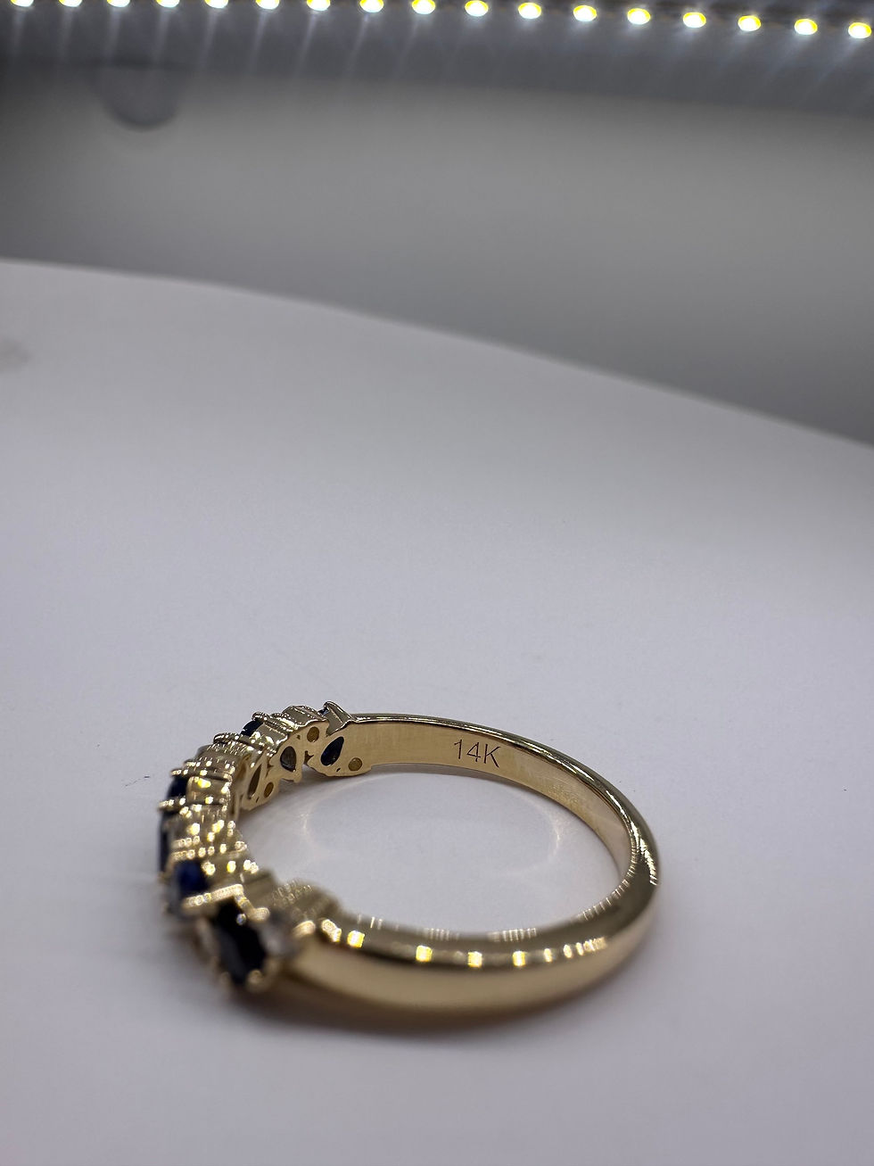 Thumbnail: Pear lab sapphire and round lab diamond wedding band 