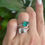 Thumbnail: Emerald cut moissanite and lab grown emerald toi et moi