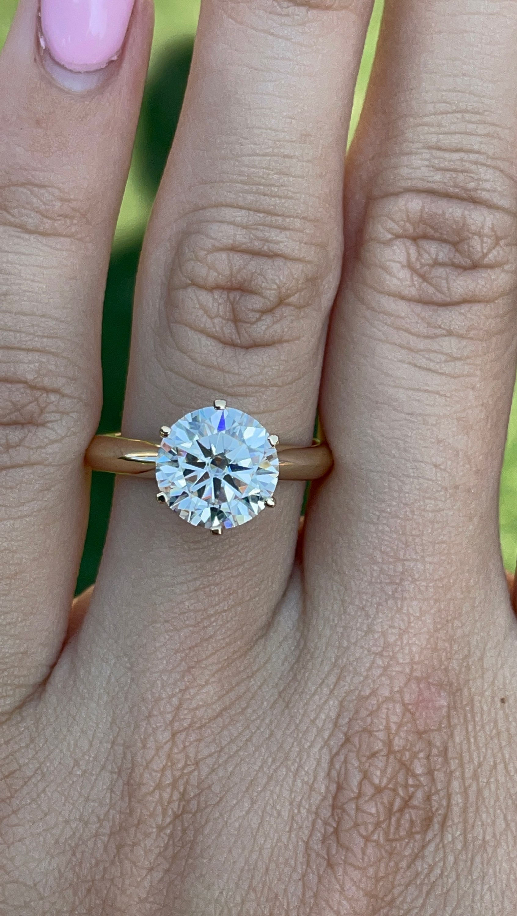 3 carat round moissanite solitaire Tiffany style