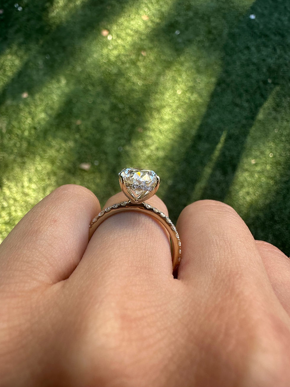 Thumbnail: 3.39 carat F VS2 oval lab grown diamond on a pavé band 14k yellow gold 