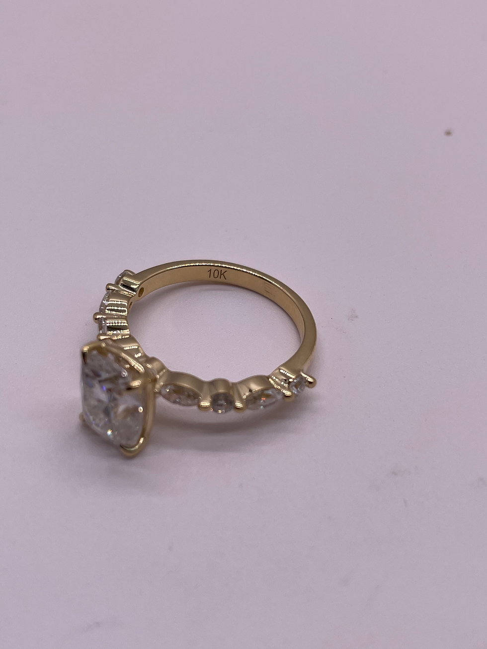 Thumbnail: 3 carat cushion on an alternating marquise and round band 