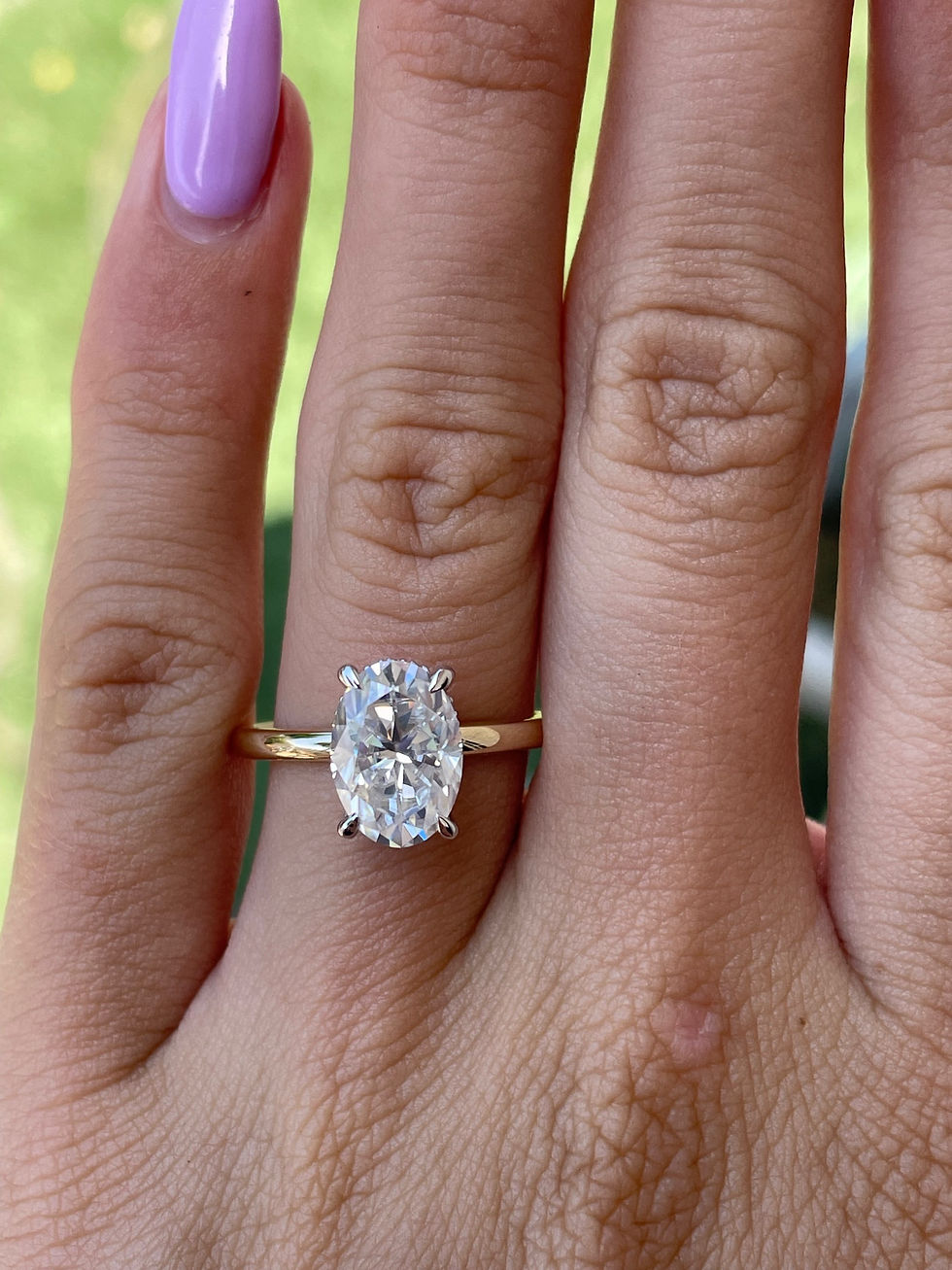 Thumbnail: 7x10mm elongated oval cut moissanite ring with hidden halo