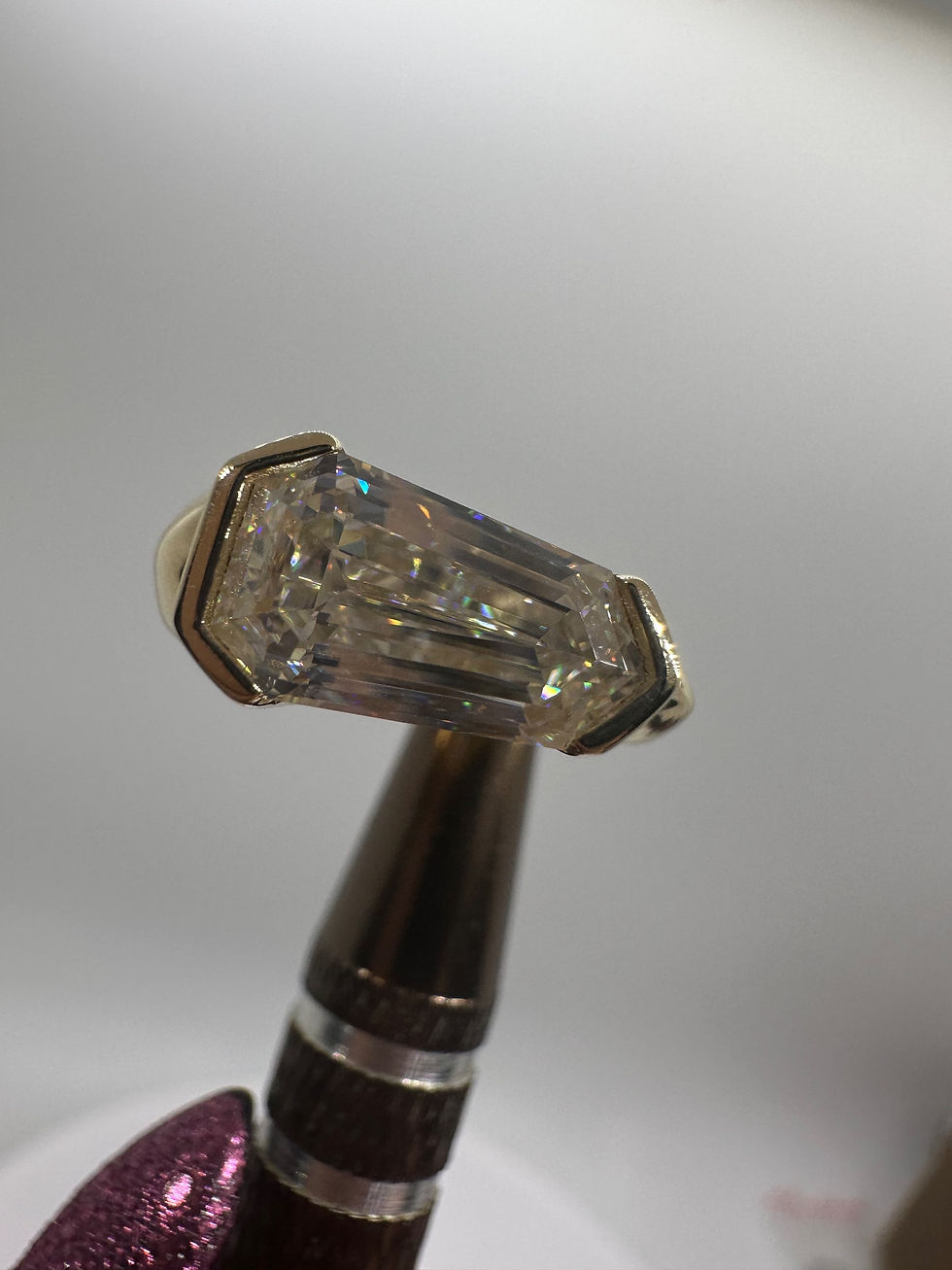 Thumbnail: 2.5 Carat Shield Cut Moissanite Chunky Asymmetrical Gold Ring